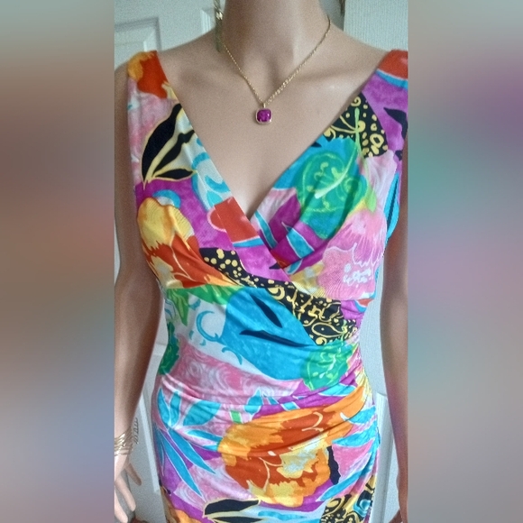 Lauren Ralph Lauren colorful tropical floral faux wrap bodycon dress size M NWOT - Picture 11 of 14